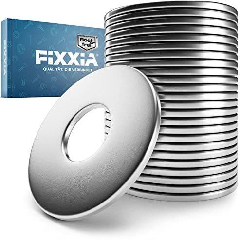 FIXXIA® Unterlegscheiben Edelstahl M6 - [25er Set] - Washers aus rostfreiem Edelstahl - DIN 9021 - Karosseriescheiben M6 - großer Durchmesser - Beilagscheiben M6