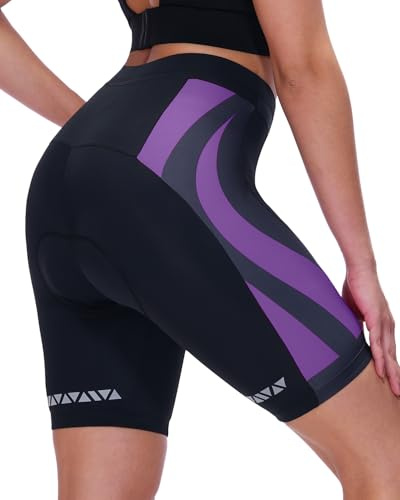 Sportneer Damen Radlerhose GepolstertSchnelltrockende Fahrradhose Kurz ElastischeRadhose Mit gitzpolster 4D Radsportshorts KurzeSporthose Damen Violett XL