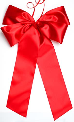 CaPiSo Fiocco rosso grande pronto senza fai da te, 30 x 50 cm, fiocco di raso per compleanno, fiocco di Natale, per porta di casa, per auto, doppio fiocco (rosso)