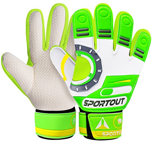 Sportout Torwarthandschuhe Kinder und Jugendliche, Fußball Torwarthandschuhe, Fußballhandschuhe, Doppeltem Schutz, Tragbarkeit, Super Halt(Astronaut-Green, 5)
