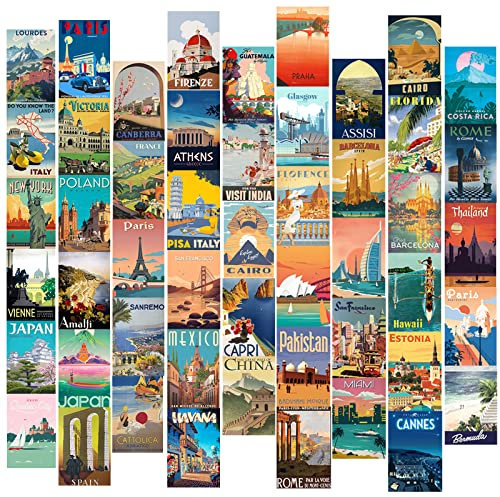 Vintage-Reise-Wand-Collage-Set, Raumästhetik-Kollektion, Reise-Poster, Retro-Stil, Wohnheim-Dekoration, Teenager, Mädchen, Jungen, Weltkunst, Posterkarte, 50 Stück, 1 Set