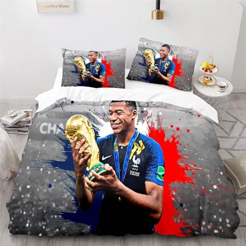 Enfunt-Home Fußballstars Bettwäsche 200x200, Bettbezug Mit Reißverschluss Bettwäsche Set Kissenbezug 80x80 Mikrofaser Teenager-Bettwäsche 3D-Digitaldruck