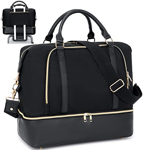 LOIDOU Damen Reisetaschen Weekender Tasche Overnight Schulter Duffel Carry-on Tote Bag mit Schuhfach fit 15.6 Zoll Laptop perfekt für Reisen/täglichen Gebrauch/Geburtstagsgeschenk (Schwarz)