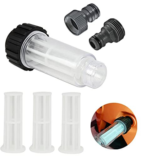 Filtre à Eau pour Nettoyeur Haute Pression, Filtre Anti Sable pour Camping-Car, Pompe de Jardin pour Préfiltre à Eau 3/4 avec 3 Cartouches Filtrantes, 2 Adaptateurs