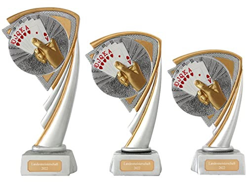 Druckspezialist Skat Poker Pokal Pokalset CROZON Karten Trophäe mit Gravur (M - 17 cm)