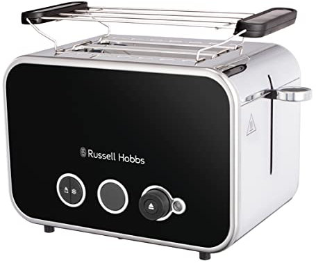 Russell Hobbs Tostapane - 2 Fette - Acciaio Inox Nero; Scomparti per toast extra larghi; 6 livelli di doratura; Funzione di scongelamento; Funzione solleva e guarda, 1600 W, DistinctionsBlack 26430-56