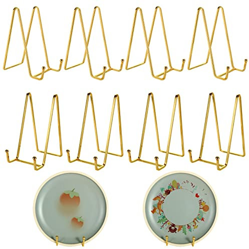 YAYODS 8PCS Plate Holder Easel Display Stand, 6 Inch Metal Stands for Display, Gold Book Stands for Photo, Picture, Decorative Plates, Tabletop Art