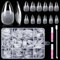 Kiiwah 240 Pièces Ballerine Faux Ongles et Capsules avec Colle, Kit Capsule Pose Americaine Ongles Gel Transparent en 12 Tailles pour Studios Manucure DIY Nail Art à Maison (Square Longue Cercueil)