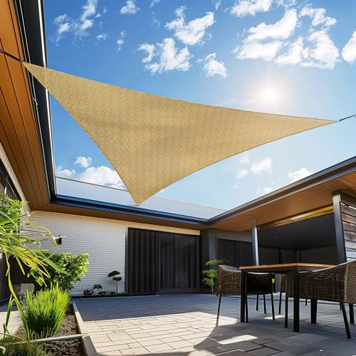 EMEKIAN Dreieck 2,4m x 2,4m x 2,4m Sun Sonnensegel, UV Block Sonnenschutzdach, Draussen Sand Durchlässige Sonnenschutz Terrassenüberdachung für Gartenanlagen und Aktivitäten im Hinterhof