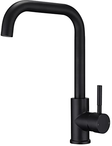 Peppermint Black Kitchen Sink Tap - Single Lever Rectangle Swivel Mixer Taps Modern Mono Faucet for Kitchen and Bar