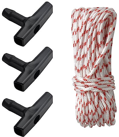 Corde de démarrage pour tondeuse à gazon, 10 m, 3,0 mm, avec 3 poignées de démarrage, corde de traction, corde de traction pour tondeuse à gazon, tronçonneuse, coupe-bordure, tondeuse