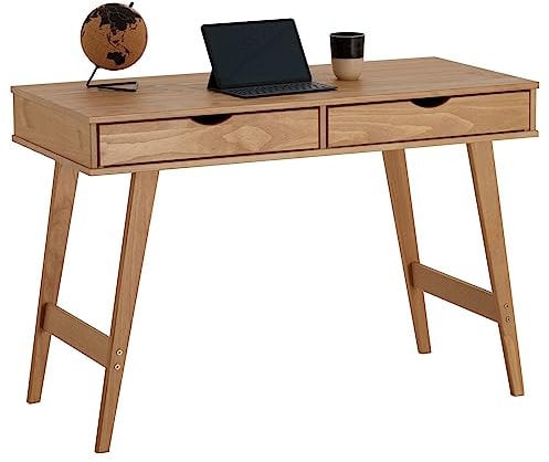 Schreibtisch Milo mit 2 Schubkasten, massives Kiefernholz, stabil und langlebig, ideal für Home-Office, Natur, Schubladen für Stauraum