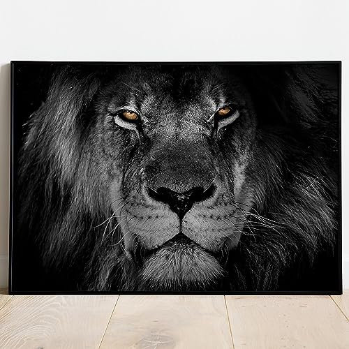Schwarzer und weißer Löwe, Wandkunst, abstraktes Wildtiergemälde, Löwen-Porträt, Leinwand, schwarz-weiß, Tierdrucke, Löwen, Bilder für Wand, Wildtierposter, Löwen, Portrait, Wandkunst, 40,6 x 61 cm