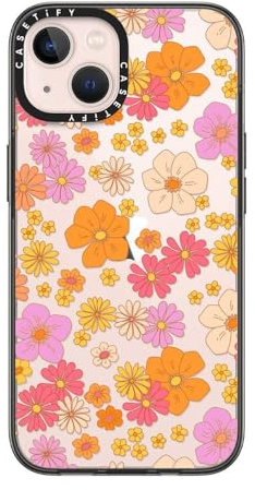 CASETiFY Compact iPhone 13 Case [2X Military Grade Drop Tested / 4ft Drop Protection] - retro boho hippie flowers - Clear Black