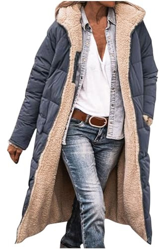 Femme Parka Hiver à Capuche Long Polaire Manches Longues Manteau de Laine Casual Parka Epaisse Chaude Slim Fit Veste en Coton Manteau Longue Militaire Couleur Unie Doudoune Chaude Matelassee