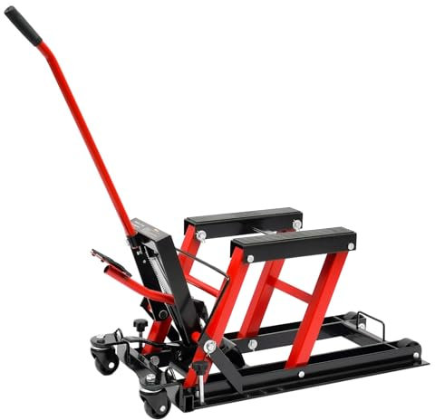 innytund Motorradheber 680kg Hydraulisch Motorrad Hebebühne Rot ATV Quad Heber Motorrad Montageständer Hebemaschine Klapp Hebebühne Höhenverstellbare Motorrad Hydrauliklift Hebebühne