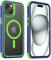 MobNano Hybrid Clear Magnetic iPhone 15 Case, [Wireless Charging + MagSafe Support] Silicone Shockproof Bumper hard Transparent Outdoor Football Phone 15 Cover - Blue/Green