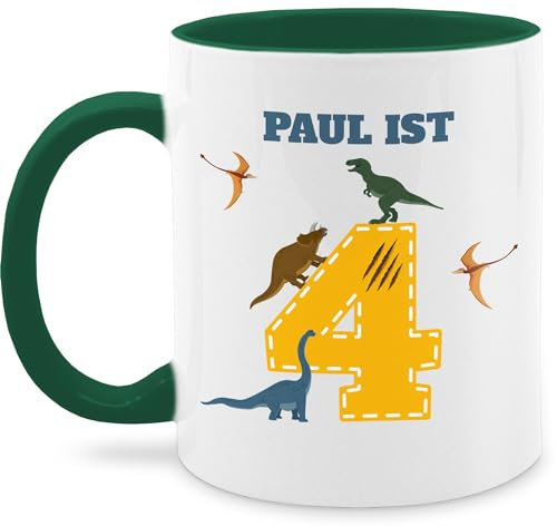 Tasse Tassen 325ml - 4. - 4 Geburtstag Dinosaurier Dino - 325 ml - Dunkelgrün - jahre