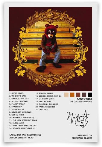InfinitMLabs Kanye Poster The College Dropout Album Cover Poster für Schlafzimmer, ästhetischer Leinwand-Kunstdruck, Wanddekoration, 30,5 x 45,7 cm, ungerahmt