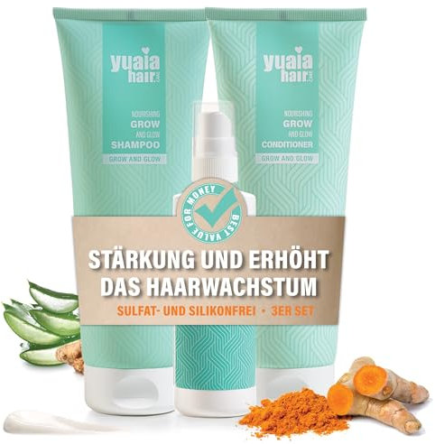 Yuaia Haircare Grow and Glow Komplett Haarserie: Shampoo, Haarspülung, Haarserum | Mit Capilia Longa- und Amaranthus Caudatus-Samen-Wirkstoff für kräftigeres und voluminöseres Haar