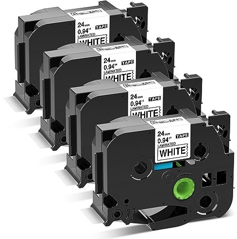 TZe-251 24mm Kompatibel TZe Brother P-touch Schriftband TZe251 TZ-251 AZe-251 Laminiert Etikettenband für Brother P-touch Cube P710BT D600VP P700 P750W 2430 2730, Schwarz auf Wei?, 4er Packung