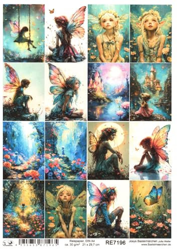 Josys Bastelmärchen Reispapier DIN A4 Strohseide Decoupage Fantasie Fantasy Feen Elfe RE7196