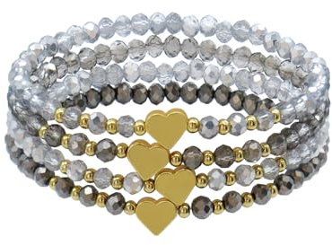 Uwiyo Damen Kristall Perlen Armband, Boho Mehrschichtiges Steine Armbänder Bohemian Kristall Perlen Armband Modeschmuck für Damen Mädchen Freundin (Weiß)