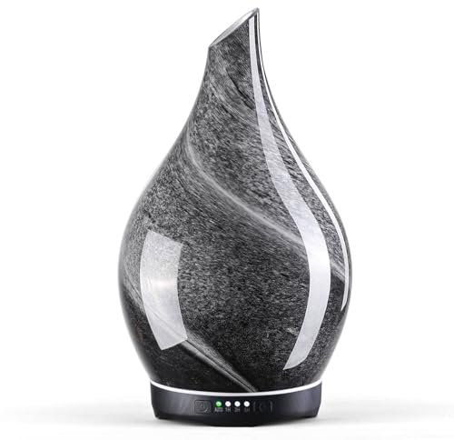 Porseme Aroma Diffuser 280ml, Handgeblasen Glas Diffuser für Ätherische Öle, Luftbefeuchter Ultraschall Cool Mist Leise,7 Arten LED Lichtfarben,Wasserlos Auto-Off BPA Frei für Wohnung (Obsidian)