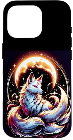 Hülle für iPhone 16 Pro Japanischer Kitsune Fox Neunschwanz Fuchs mit Mond Anime