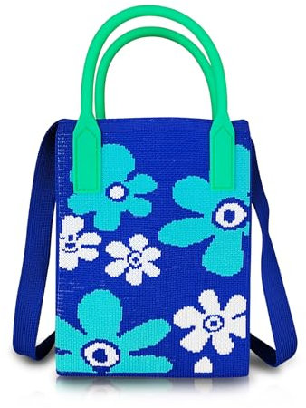 AfitLulu Custodia per cellulare da donna, lavorata a maglia, da donna, con tracolla e manici, Blu