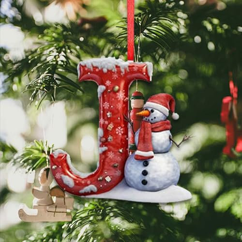 Personalised 26 Letter Christmas Ornaments - 2D Acrylic Tree Decorations (J, One Size)