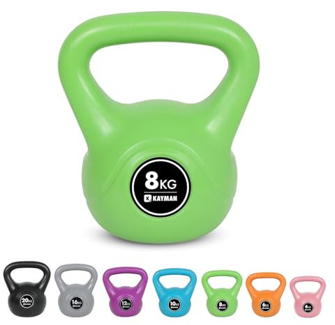 Kayman Kettlebell Set, 4KG, 6KG, 8KG, 12KG, 16KG, 20KG Ergonomic Handle & Flat Bottom for Stability, Home Gym Weight for Strength Training Cardio & Fitness Workouts, Durable Kettle Bells (8 Kg)