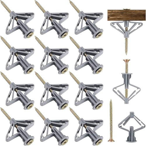 Comioke Cheville Brique Creuse,50 Pièces Cheville Parpaing Creux,Chevilles pour Plaques de Plâtre avec Vis,Forme Papillon,Fixations Murales en Plâtre pour Plaques Plâtre,Panneaux Fibres Gypse (Gris)