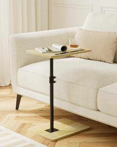 Apetaccat Beistelltisch C-Form, 360°Rotierend Couchtisch Klein, Höhenverstellbar Sofatisch,40x30x(45-81) cm,Holz Kaffeetisch Laptoptisch für Schlafzimmer, Wohnzimmer, Büro(Eiche)