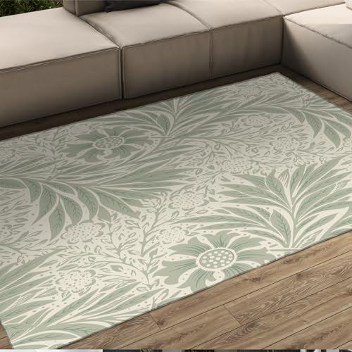 Botanische waschbare grüne Teppiche Jasmin Blumenmuster Esszimmermatte für unter dem Tisch großer Vintage-Teppich für Home Office 80x150cm