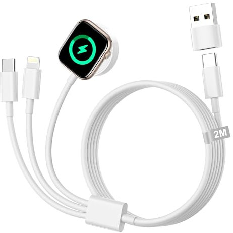3 en 2 Cargador A-pple Watch, Cable Carga A-pple Watch 2M con Cargador iWatch Cable Lightning Compatible con iWatch 10/9/8/7/6/5/4/3/SE/Ultra, iPhone 16/15/4/13/12/11 Pro Max