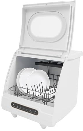 Tischgeschirrspüler 800W Reiner Kupfermotor 360° drehbaren Säuberung 5 Waschprogrammen Mini Spülmaschine mit Geschirrständer für Wohnungen Imbissbuden (45×45×38cm)