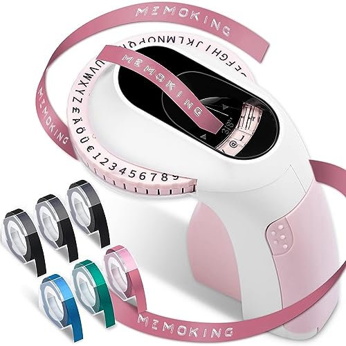 Wrtysully Prägemaschine für Etiketten E975 3D-Prägemaschine für Etikettendrucker mit 6 Rollen Prägebändern, Handgehaltenem Prägemittel, Einfach zu Bedienen, Wiederverwendbar, in Pink.