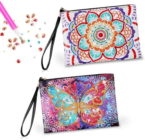 Basteln Mädchen 7 8 9 10 11 Jahre, Geschenk Mädchen 6-12 Jahre, 2 Stücke Diamond Painting Kinder Kosmetiktasche, Kreatives Bastelset Kleine Handtasche Geburtstagsgeschenke für Kinder Erwachsener