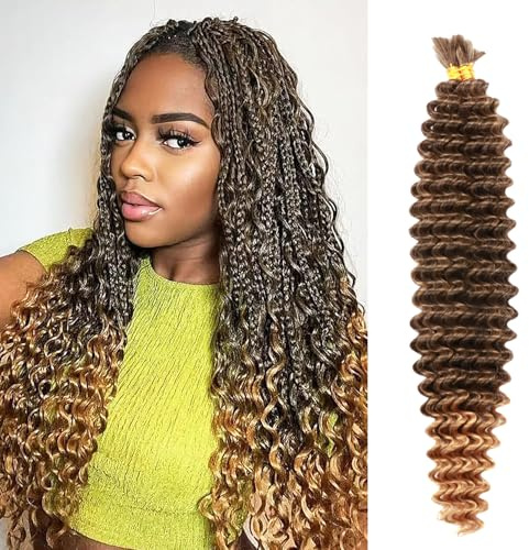 Seimainurs Deep Wave Crochet Hair Long Curly Braiding Hair for Boho Braids Ocean Wave Braiding Hair for Black Women (T1B/27, 24 Inch (Bundles of 2))