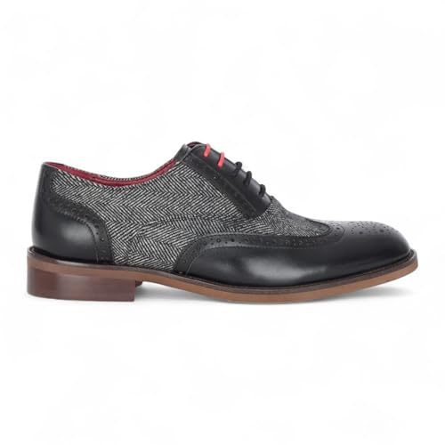 Schwarze Brogue-Schuhe aus Leder und Tweed für Herren - Albert