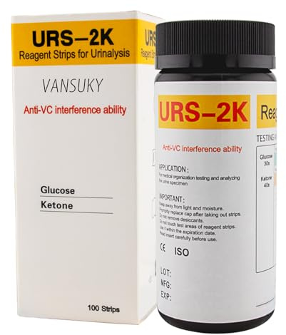 VANSUKY Urin-Teststreifen für Ketone & Glukose, 100 Stück – Schnelle, zuverlässige Diabetes- & DKA-Früherkennung (Anti-VC, Medizinische Qualität, Farbskala, Für Zuhause & Praxis)