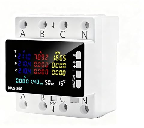 Stromzähler 3 Phasen, 80A 230V AC Dreiphasiger Vierdraht LCD Multifunktionszähler Mit Überhitzungs-, Unterspannungs-, Überlast- und anderen Schutzfunktionen
