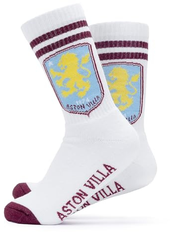 The Gift Scholars Officially Licensed Aston Villa Crest White Sports Socks for Men & Women | Adult Size Sport Villa Fan Merchandise