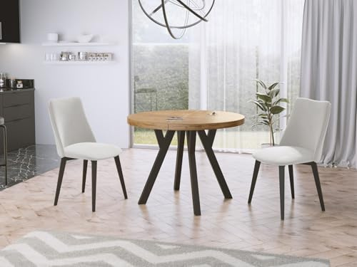 WFL GROUP Designer Runder Ausziehbarer Esstisch - Loft-Stil, Industriell, Platzsparend - Schwarze Beine - 90 bis 170 cm - für 4-8 Personen - Hergestellt in EU - Wotan Eiche - 170 cm
