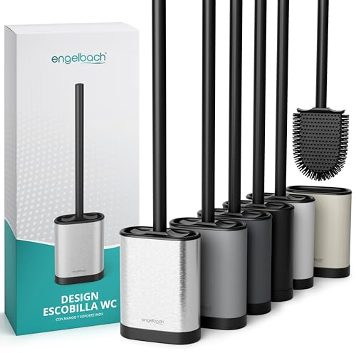 Engelbach® Toilettenbürste Silikon mit Edelstahl Griff & Halter, Silber | Antibakterielle Klobürste Wandmontage ohne Bohren – WC Bürste, Toilet Brush inkl. Ersatzbürstenkopf