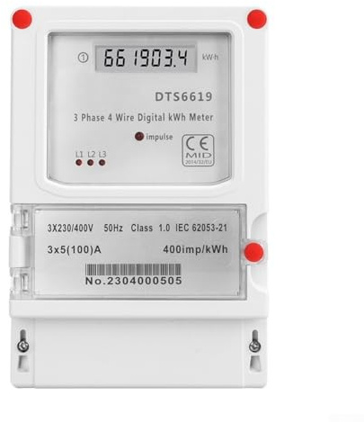 Honseadek Dreiphasiger Energiezähler zur Wandmontage, mit digitalem LCD-Display, 100 A Kapazität, 3 x 230/400 V, für private und gewerbliche elektrische Systeme, CE-zertifiziert