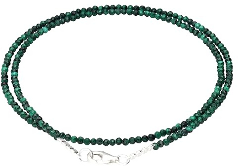 Lebensquelle Plus Edelstein Kette 2 mm facettiert mit 925 Silberverschluss | 45 cm Halskette aus Naturstein – handgefertigt, filigran & elegant | Kristall Schmuck