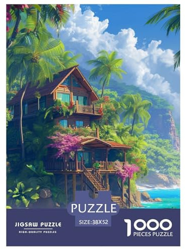 Strandhaus Puzzles 1000 Teile Palmen Puzzles EIN Herausforderndes Rätsel 100% Recycelter Pappe Für Erwachsene Und Kinder 52x38cm/1000pcs