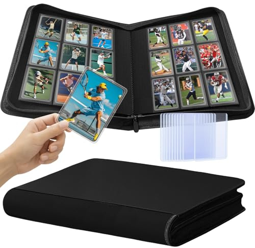 Toploader Sammelkarten Album, 360 Seitentaschen Karten Sammelalbum Karten, 9 Fächer Toploader Binder con 10Toploader Card, Wasserdicht Karten Card Binder für 3x4 Sportkarten, TCG